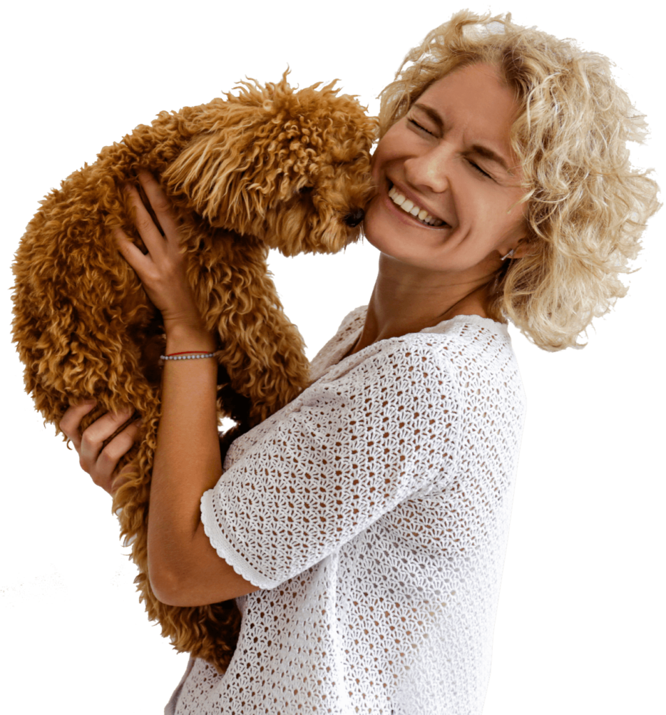 dog playing with his dog trainer